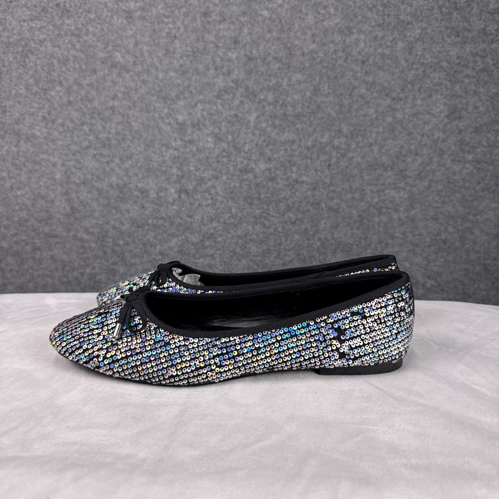 London Rag Ballet Flats Size 10 Black Iridescent Sequin Sparkly Slip On SH4396